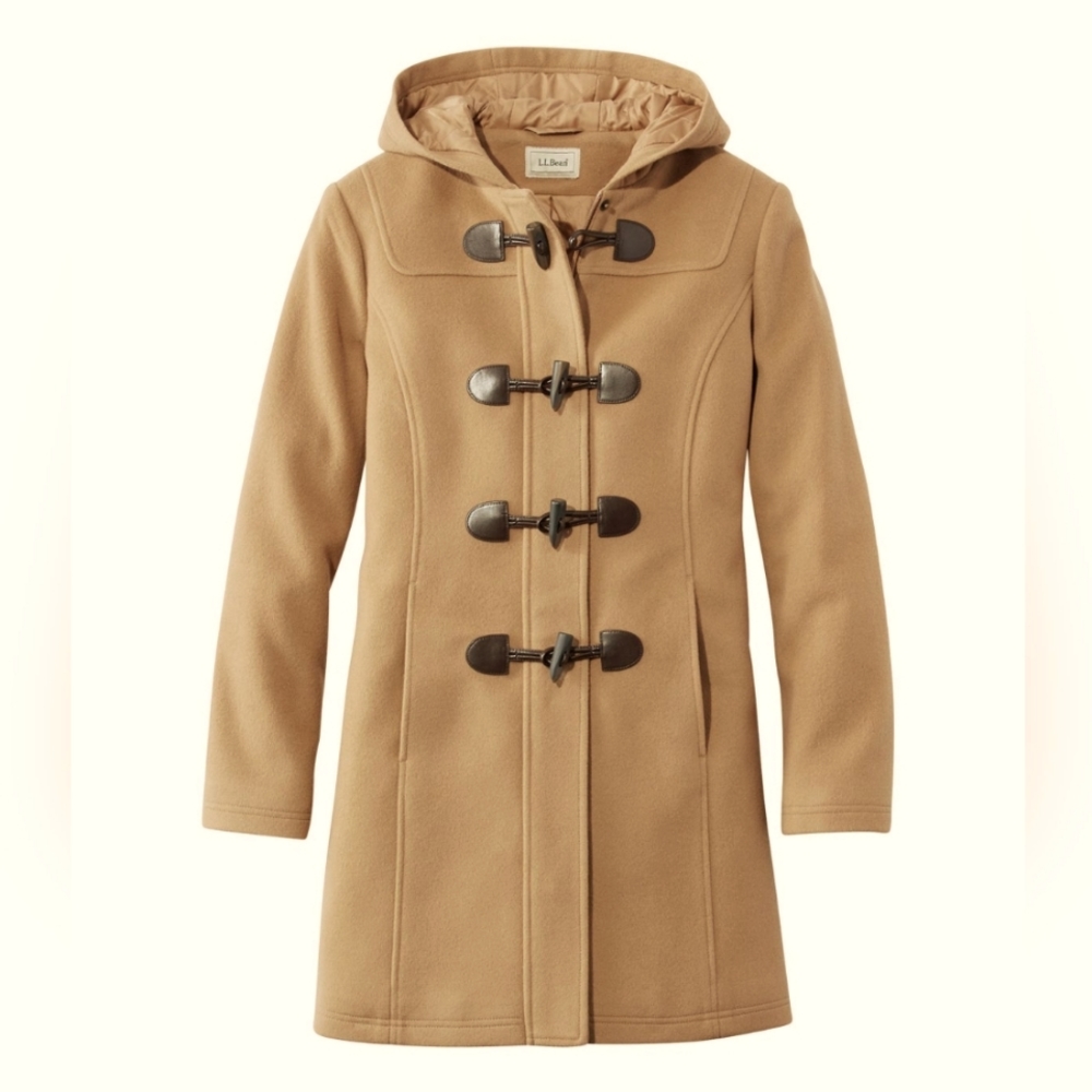 L.L.Bean Classic Camel Lambswool Duffel Coat Size 8